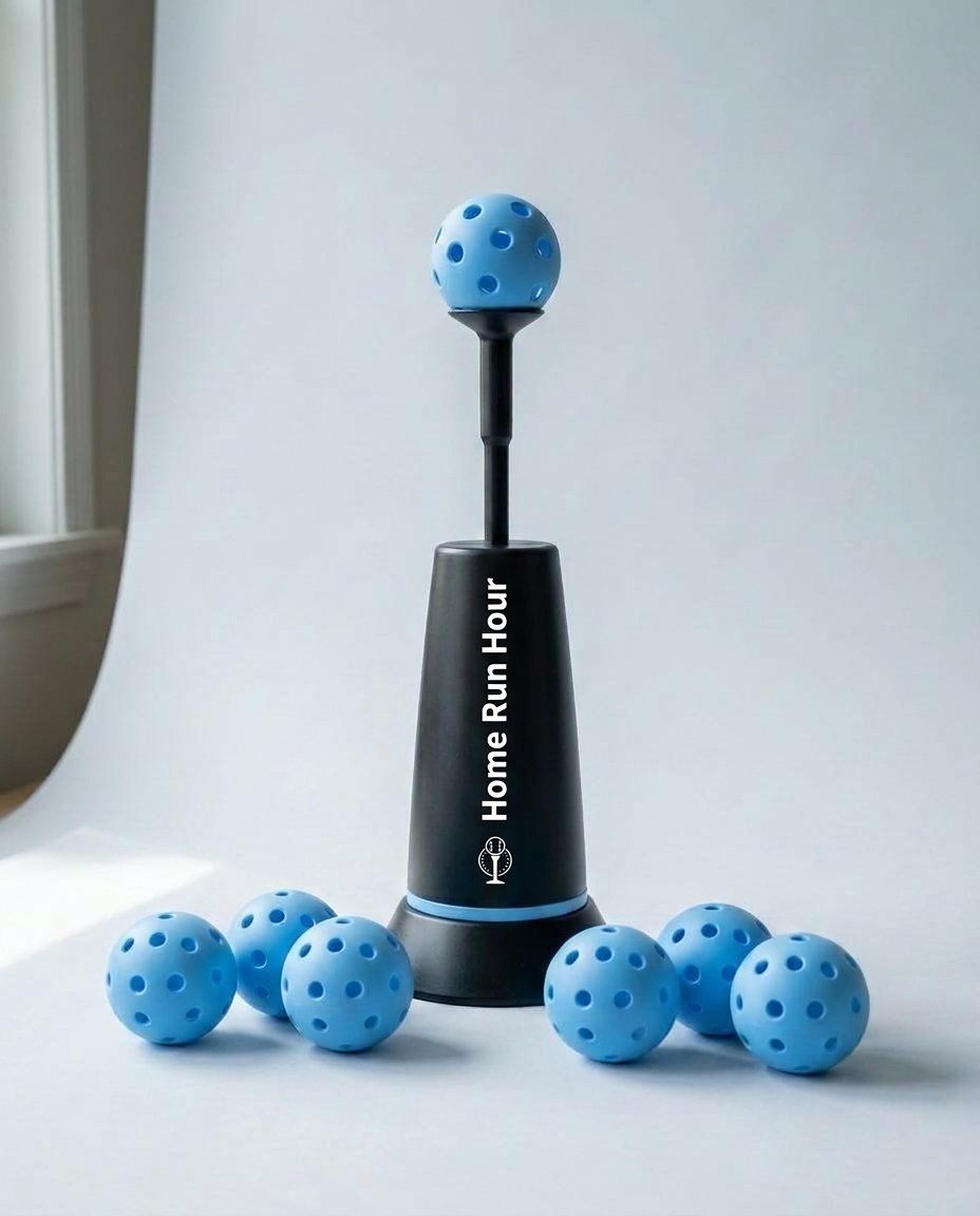 Home Run Hour launcher with six blue practice balls