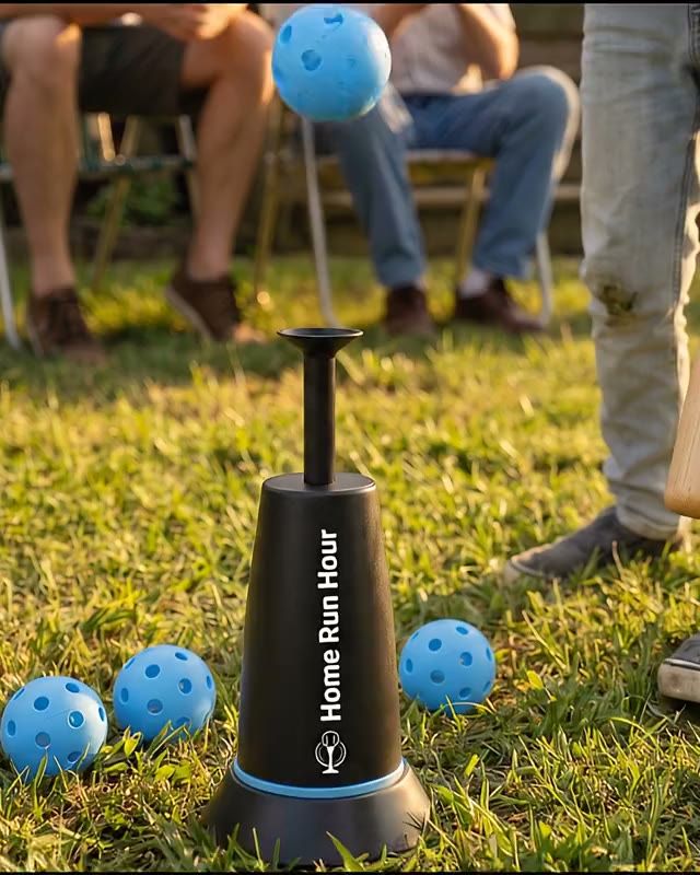 The practice ball pops up out of the cup and hangs at the top