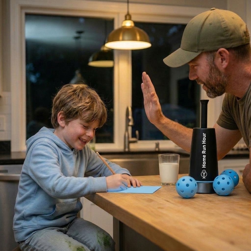 A boy fills in his Scorecard at the kitchen table